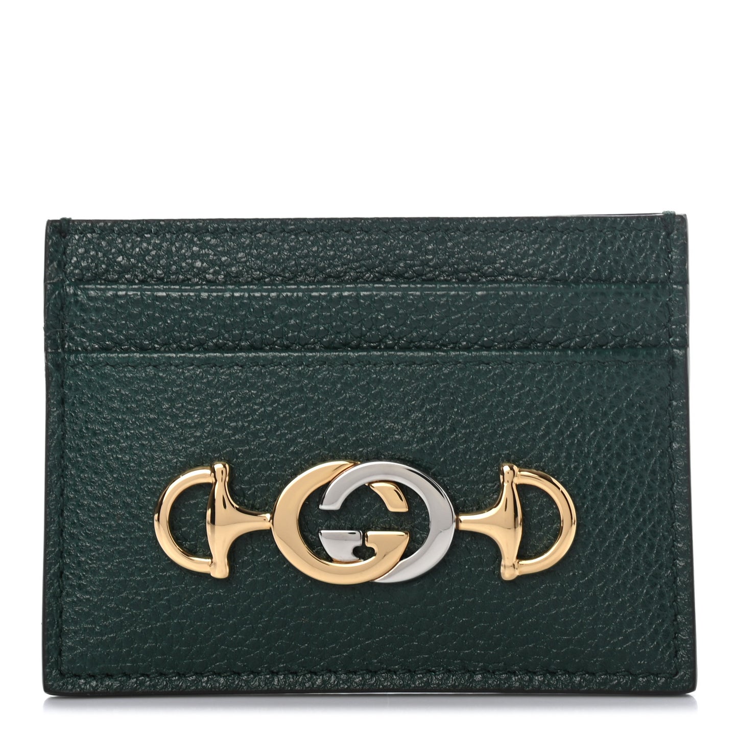 Grainy Calfskin Zumi Card Holder Vintage Green