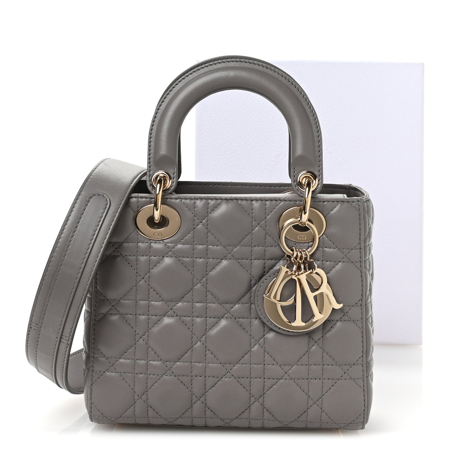 Lambskin Cannage Small Lucky Badges My Lady Dior Grey