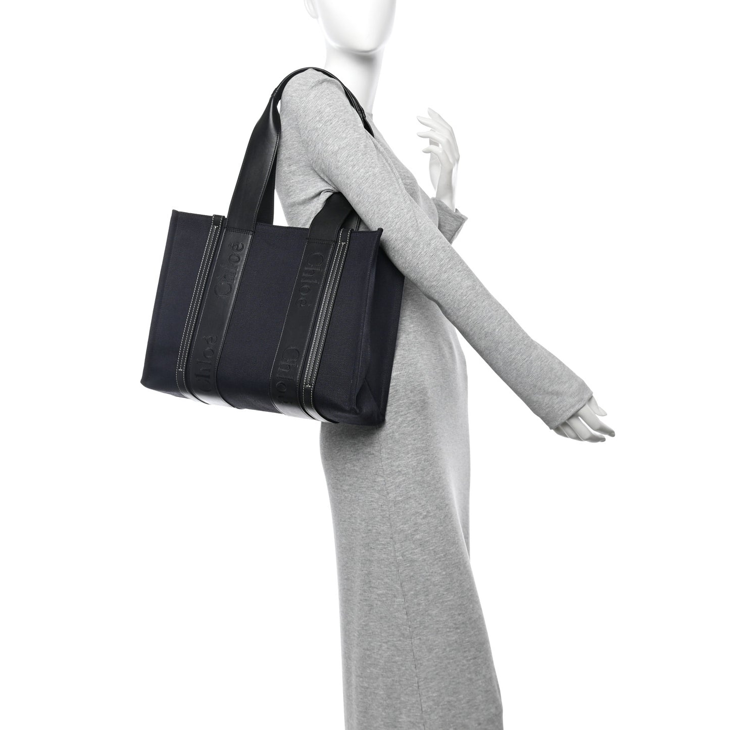 Calfskin Linen Medium Woody Tote Deep Denim