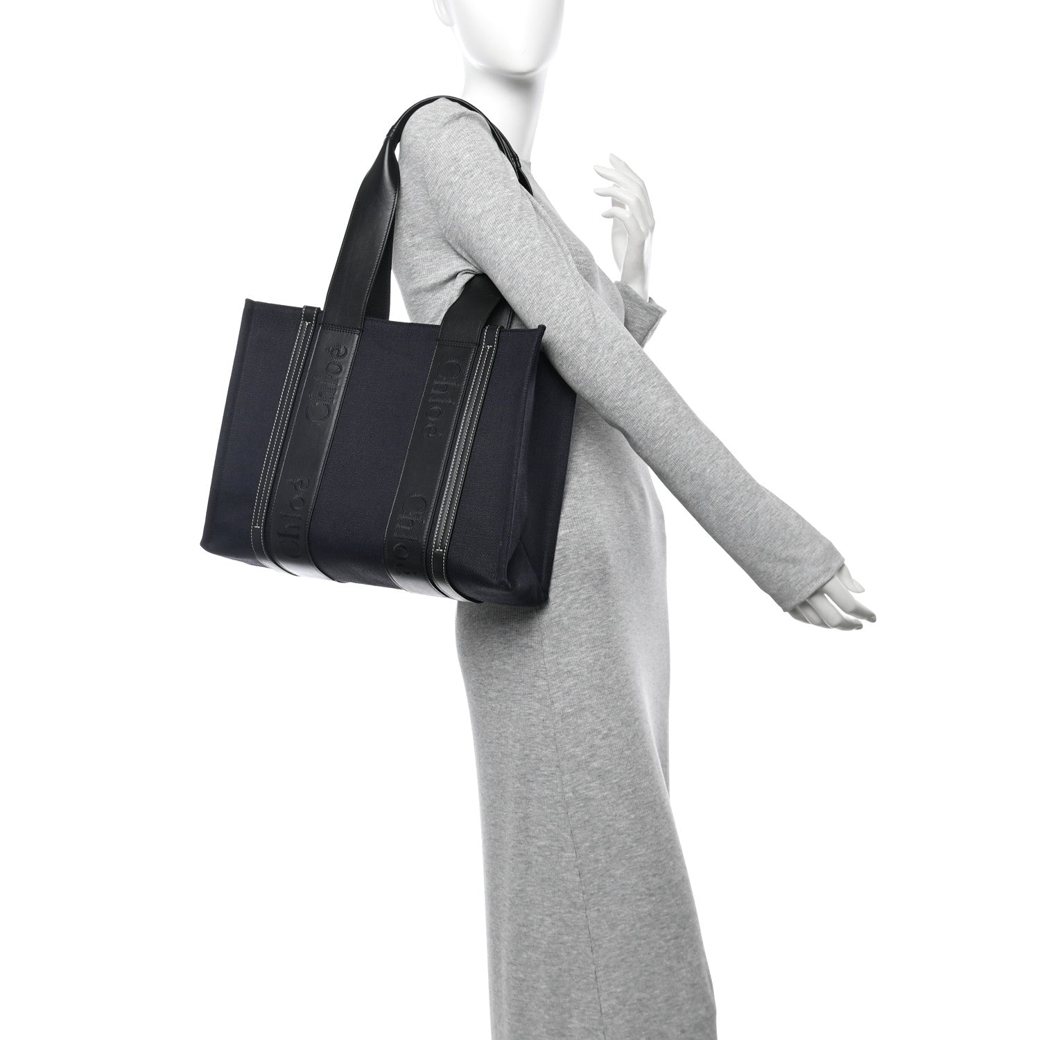 Chloe Calfskin Linen Medium Woody Tote Deep Denim 2 of 11