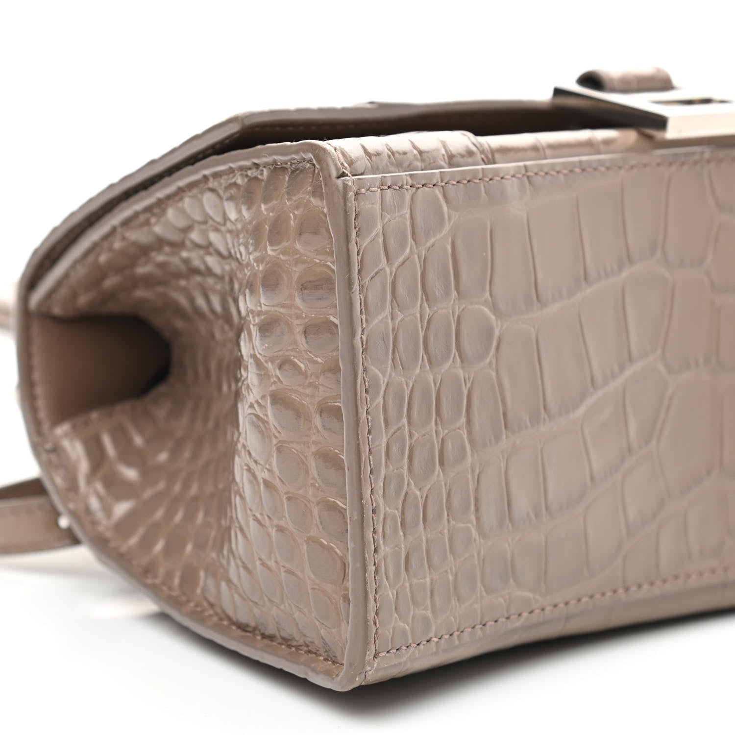 Balenciaga Shiny Calfskin Crocodile Embossed Small Hourglass Top Handle Bag Mink Grey 8 of 11