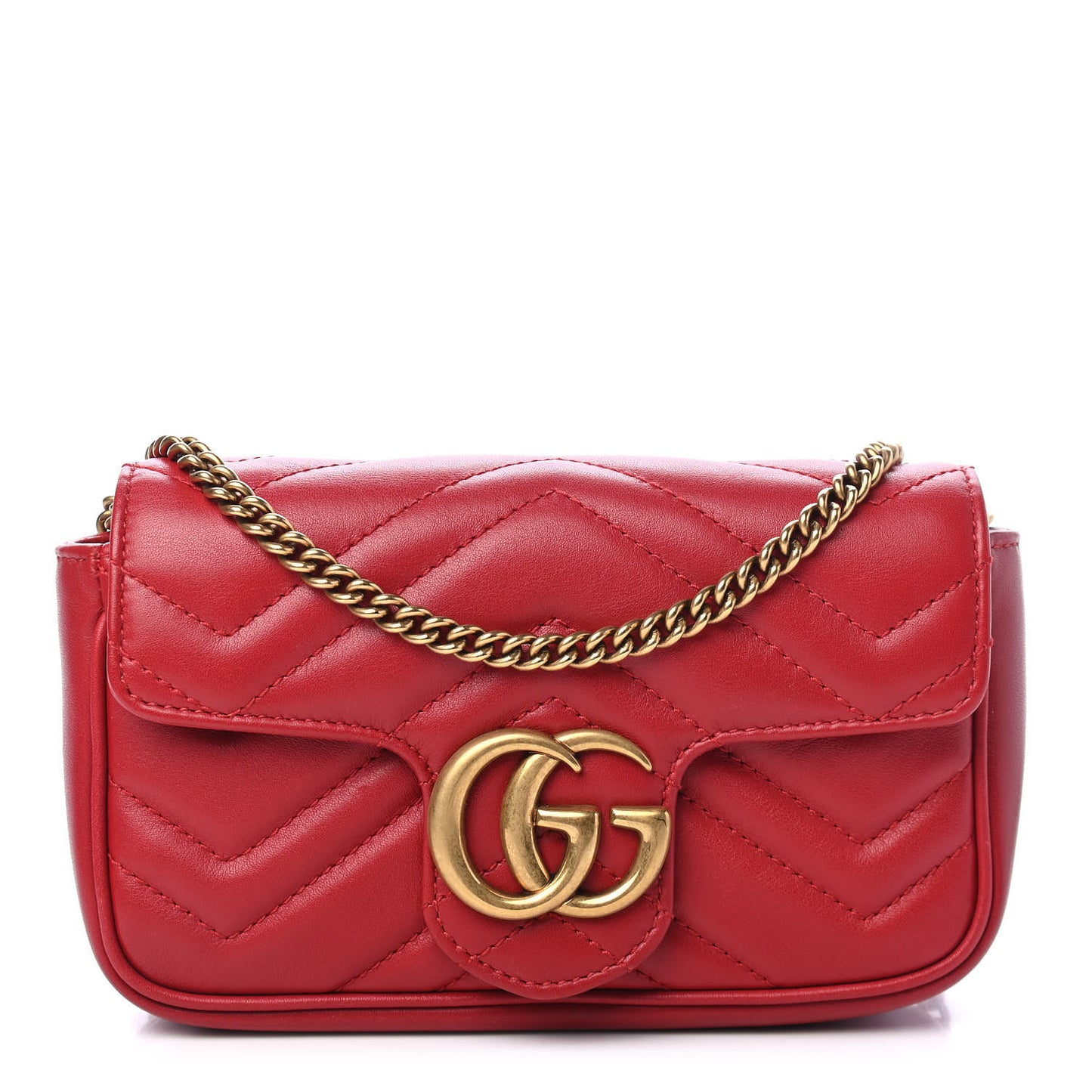 Calfskin Matelasse Super Mini GG Marmont Shoulder Bag Hibiscus Red