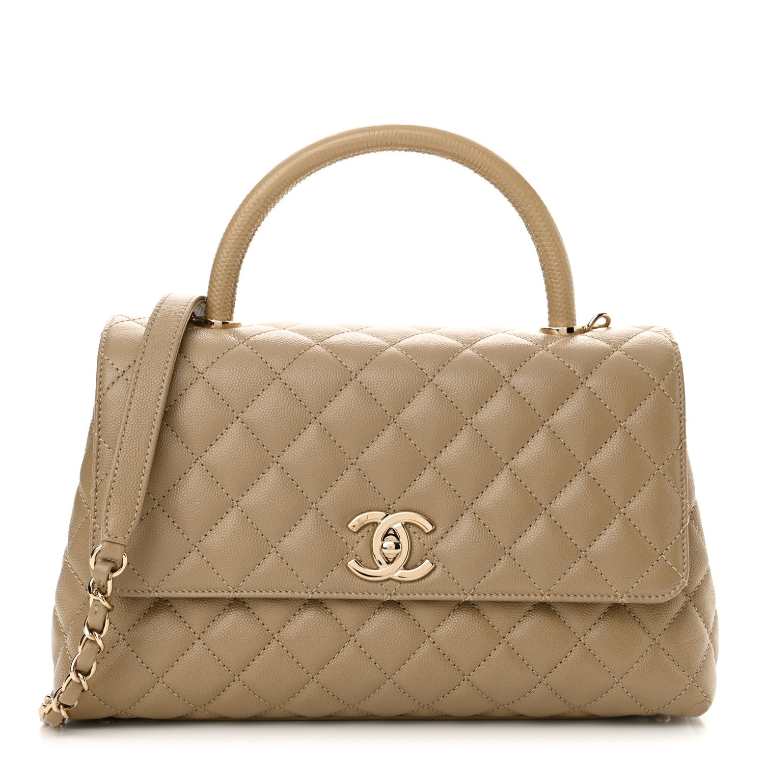 Chanel Caviar Lizard Embossed Quilted Small Coco Handle Flap Dark Beige 1 of 9