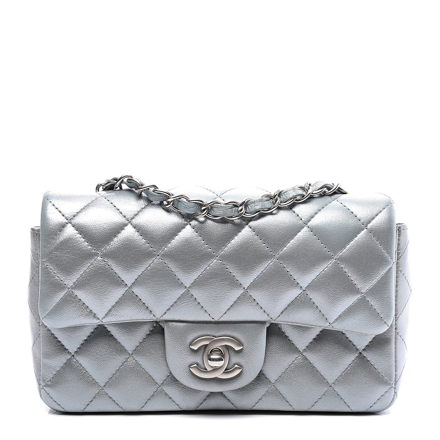 Chanel Metallic Lambskin Quilted Mini Rectangular Flap Silver 1 of 9