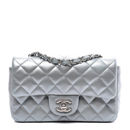 Chanel Metallic Lambskin Quilted Mini Rectangular Flap Silver 1 of 9