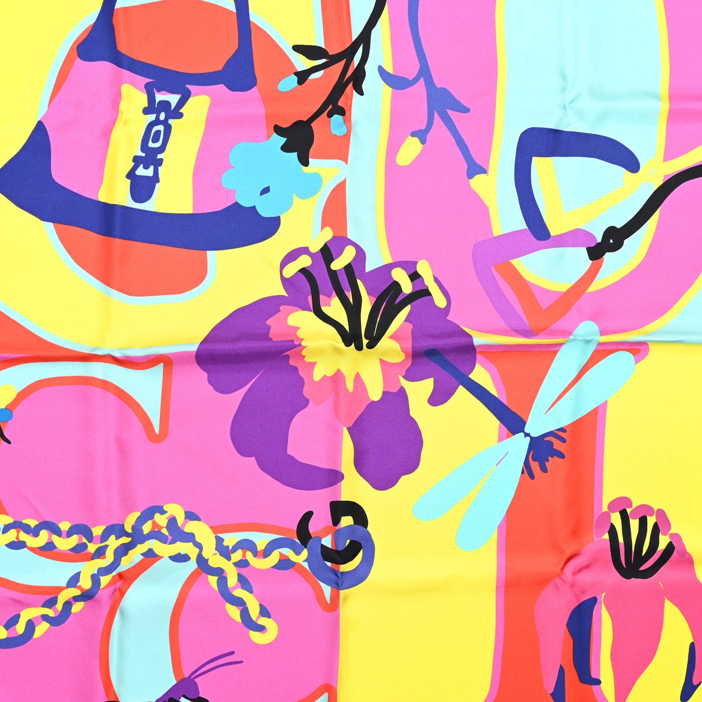 Silk Twill Guccissimo Square Scarf Fuxia Yellow