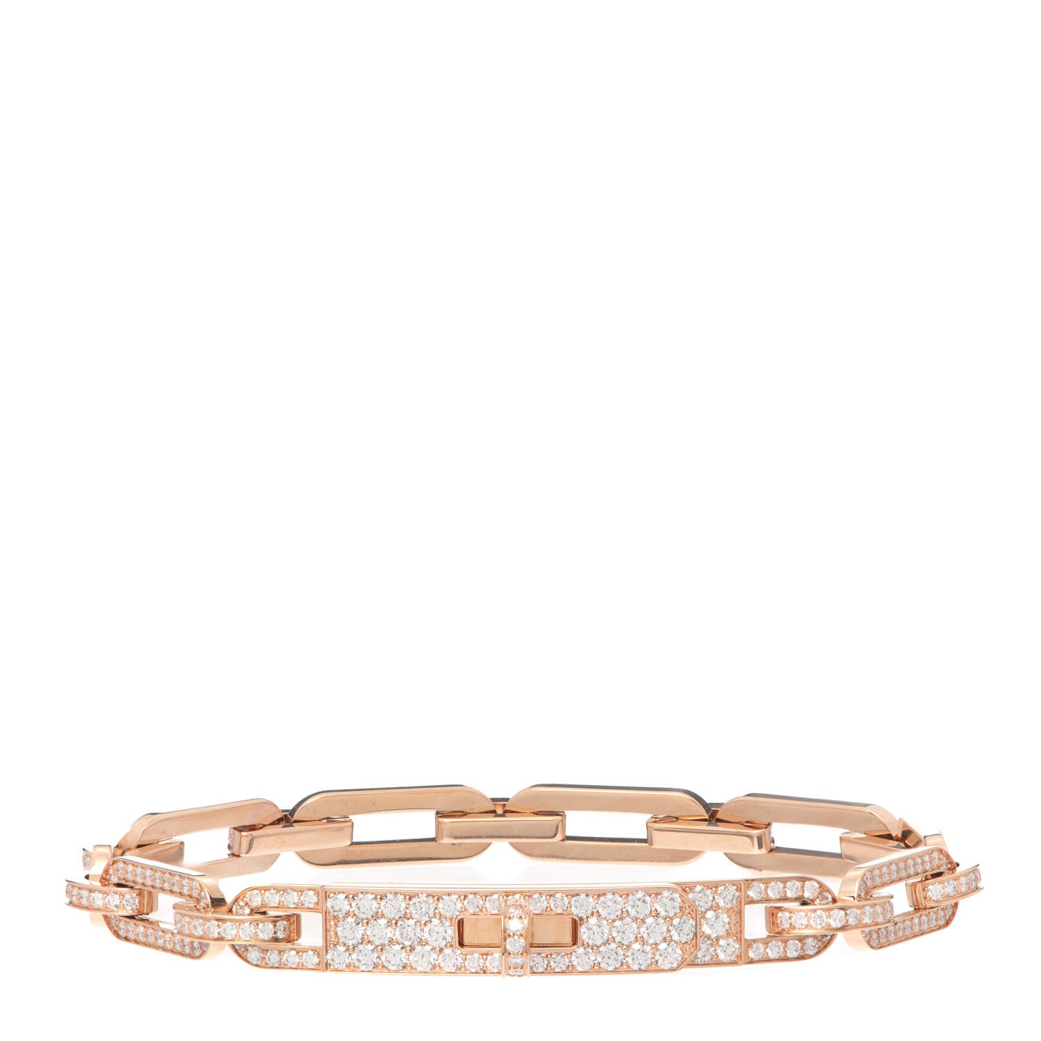 Hermes 18K Rose Gold Diamond Full Pave PM Kelly Chaine Bracelet SH 1 of 5