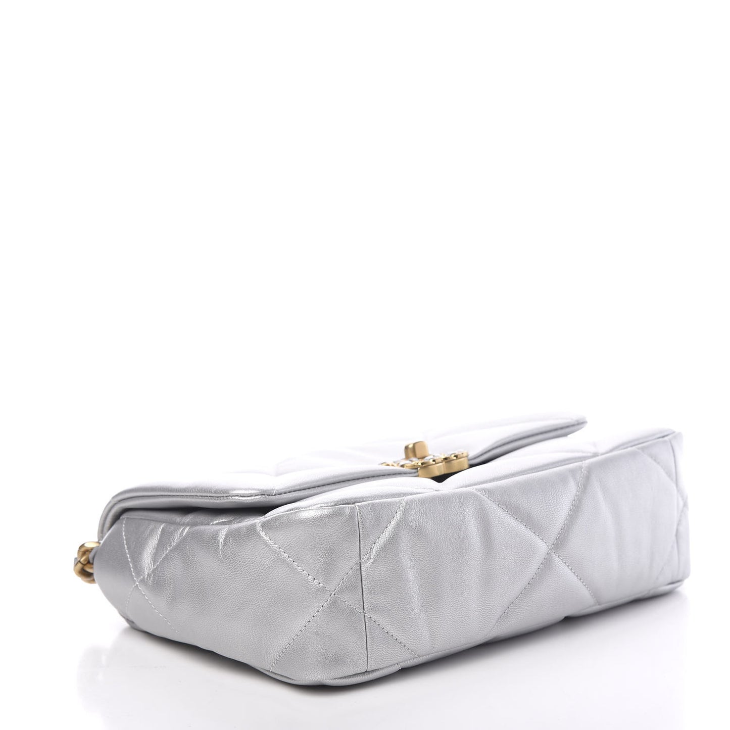 Metallic Goatskin Quilted Medium 19 Flap Silver