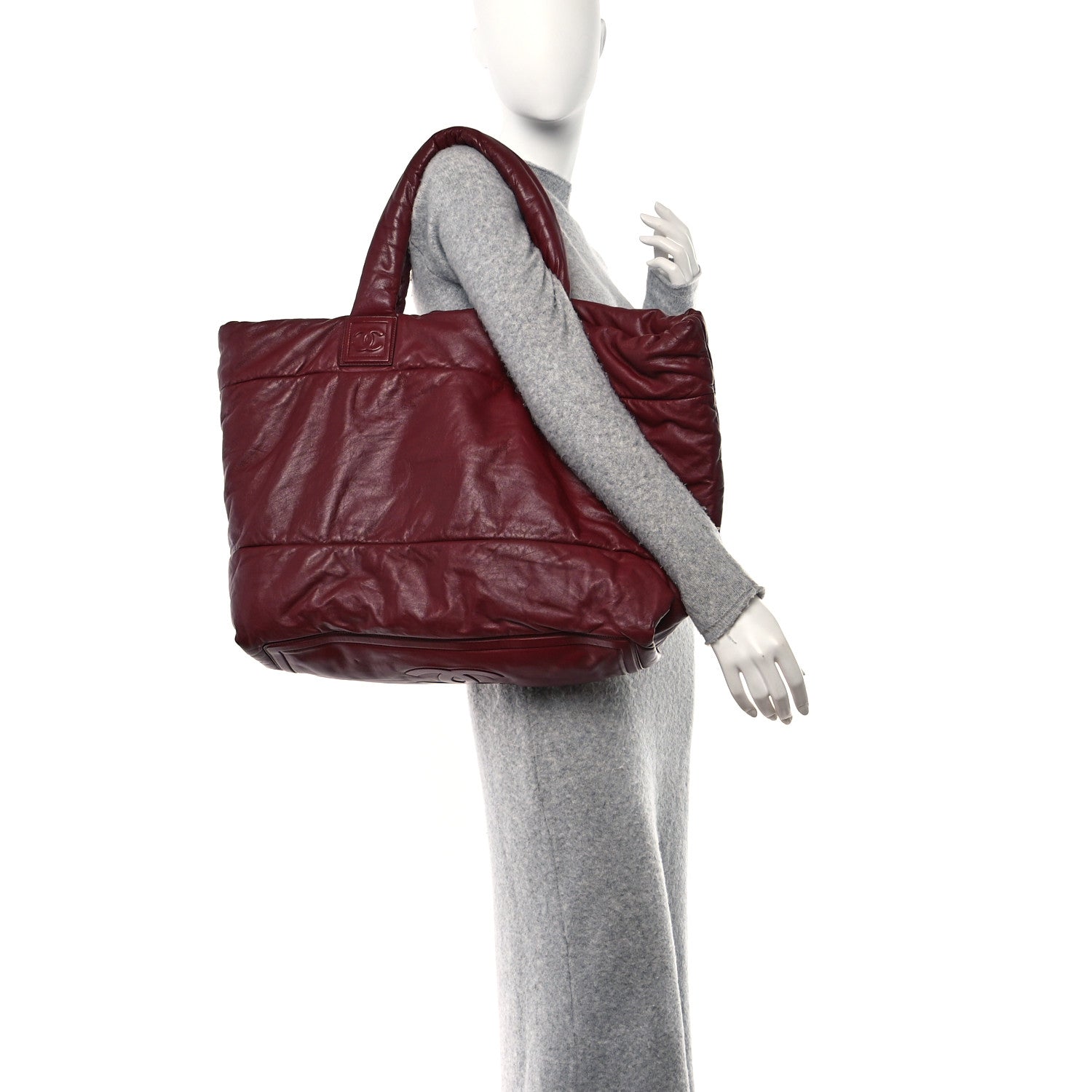Chanel Lambskin Quilted Extra Large Coco Cocoon Reversible Tote Burgundy Black 2 of 10