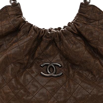 Chanel Distressed Glazed Caviar Quilted Large Elastic Tote Brown 9 of 14