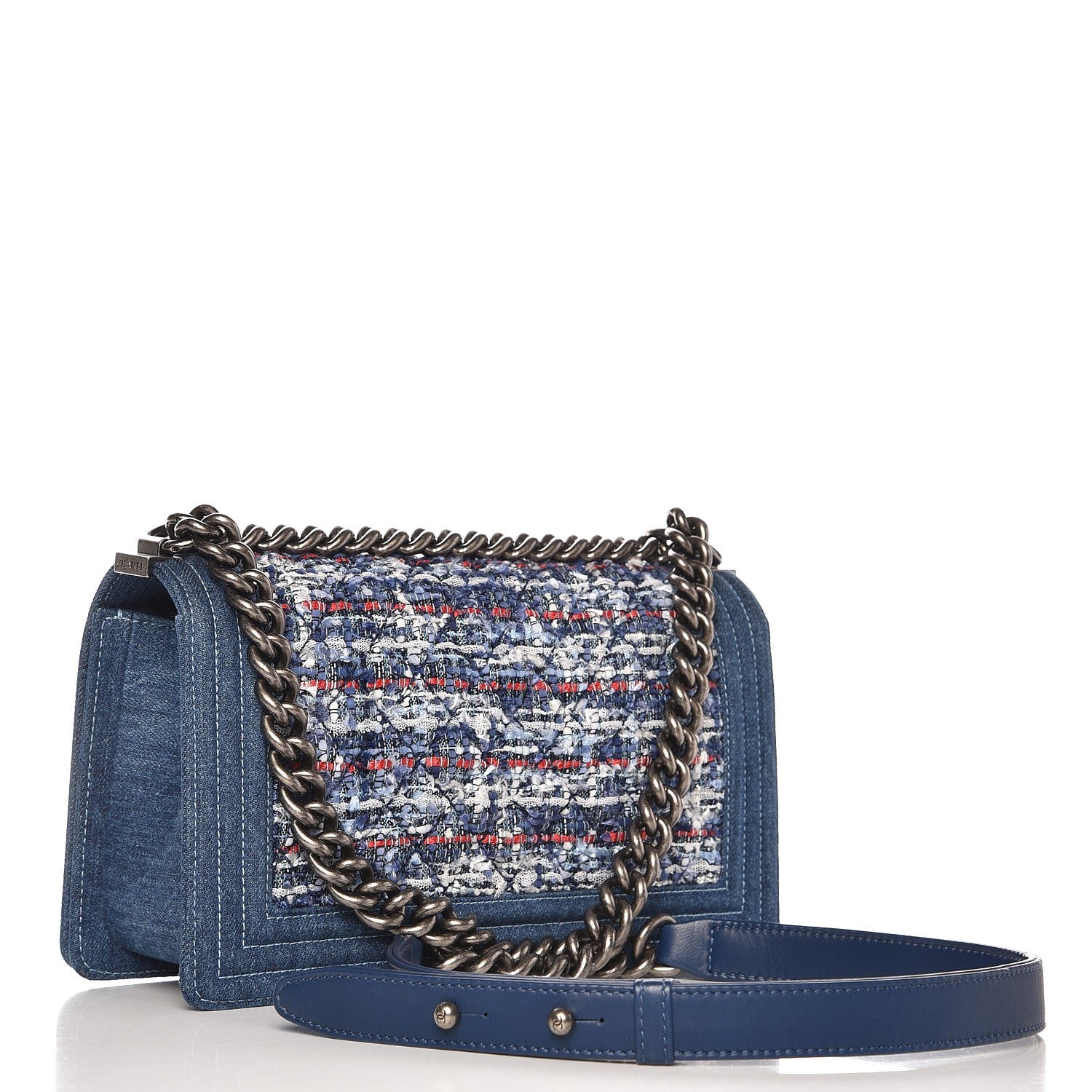 Chanel Tweed Denim Medium Boy Flap Blue 3 of 9