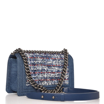 Chanel Tweed Denim Medium Boy Flap Blue 3 of 9