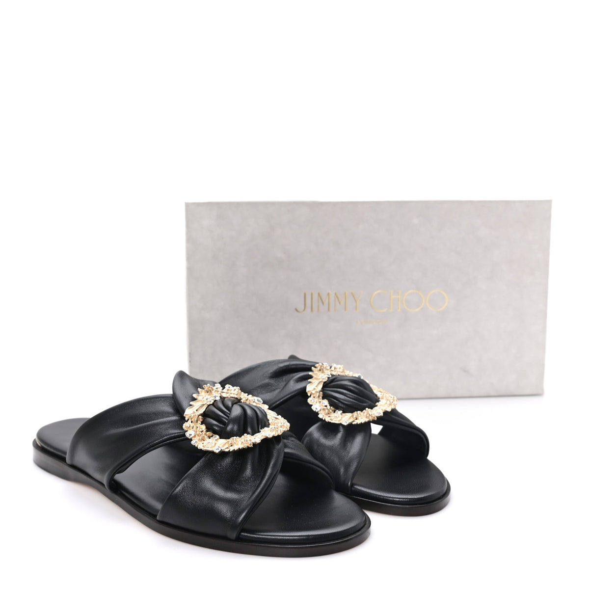 Crystal Nappa Neda Slide Sandals 39 Black