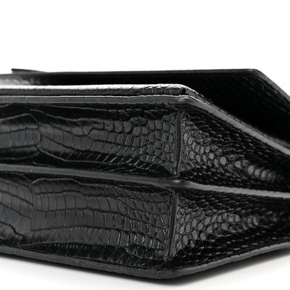 Saint Laurent Calfskin Crocodile Embossed Medium Monochrome Monogram Sunset Black 9 of 13