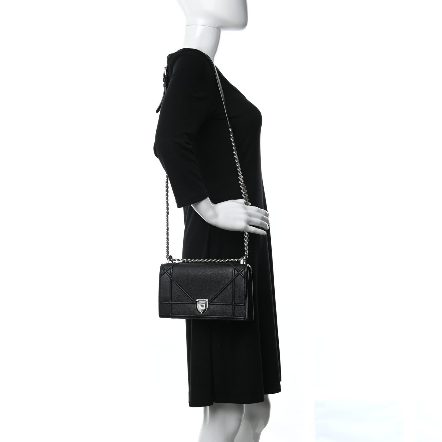 Grained Calfskin Medium Diorama Flap Bag Black