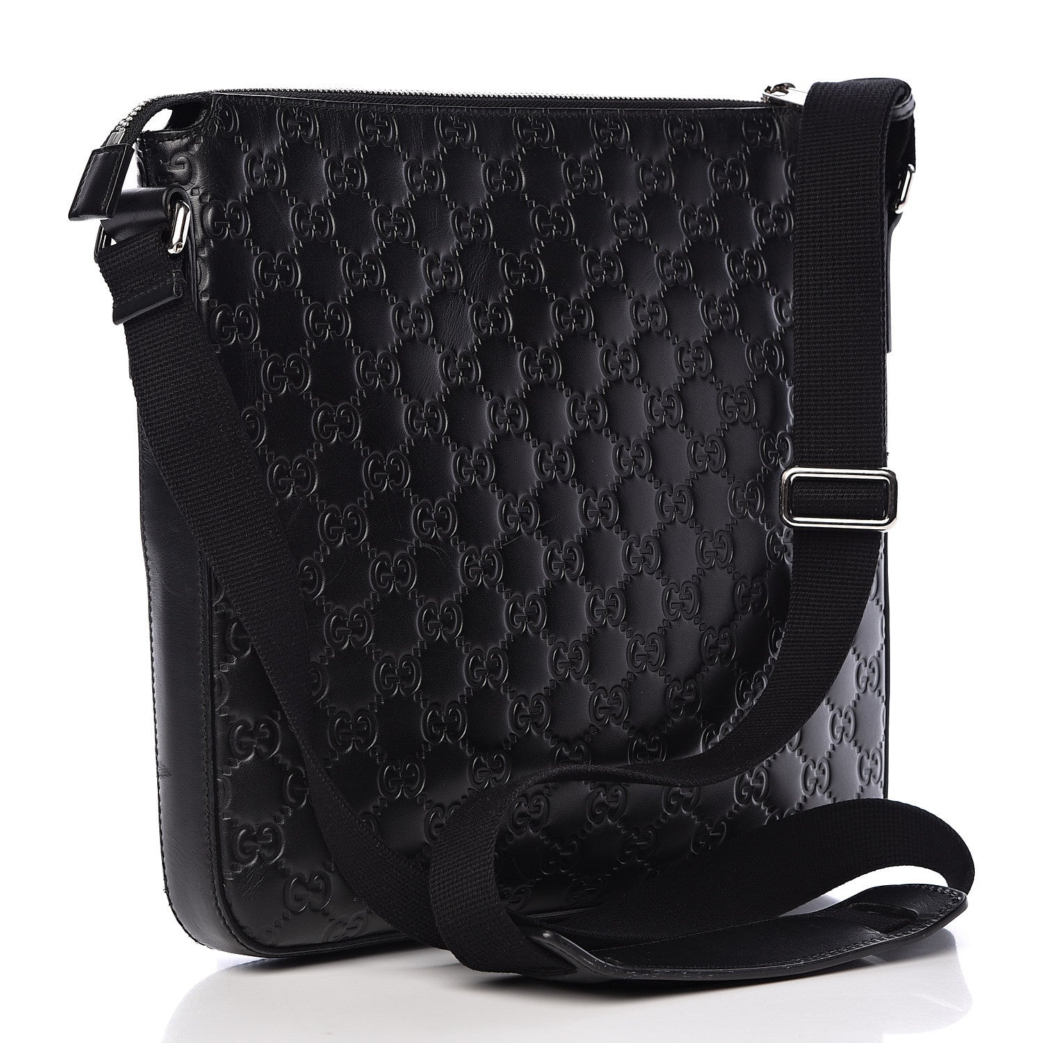 Gucci Guccissima Signature Medium Flat Messenger Bag Black 3 of 13