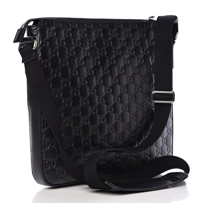 Gucci Guccissima Signature Medium Flat Messenger Bag Black 3 of 13