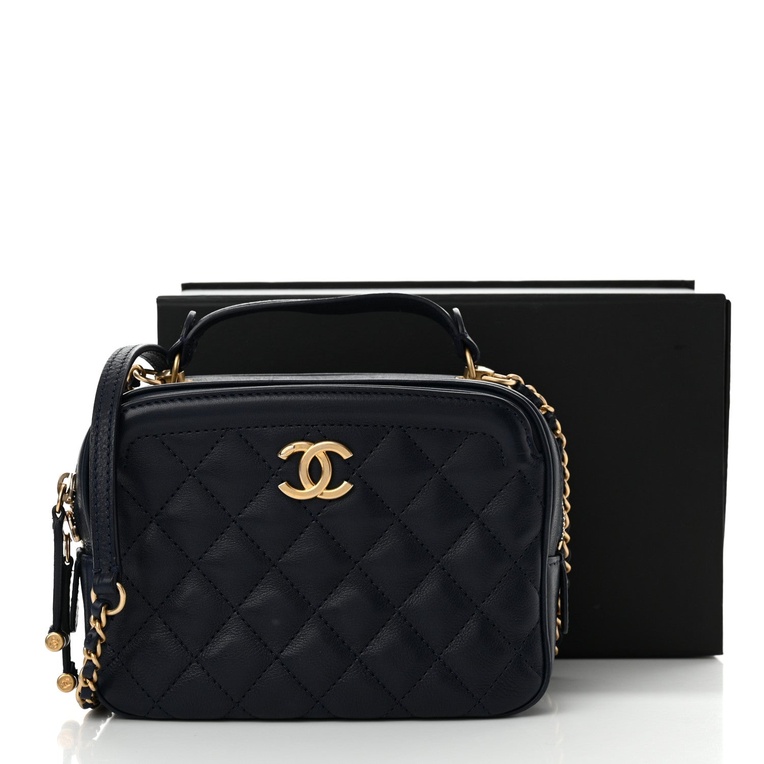 Chanel Calfskin Quilted CC Small Vanity Case Navy 13 of 13