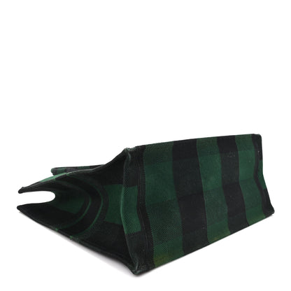 Christian Dior Canvas Embroidered Large Checkered Book Tote Black Green 3 of 11