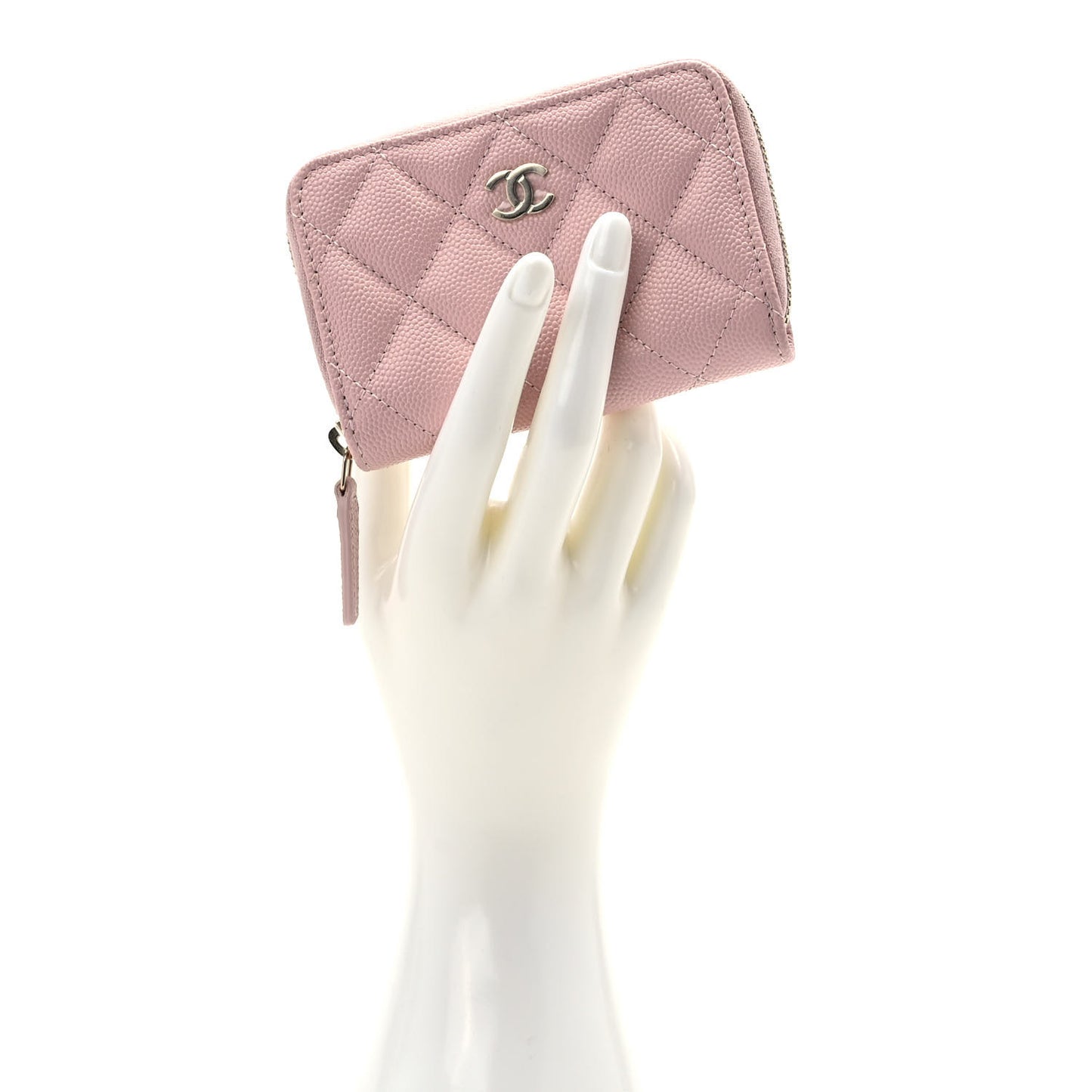 Caviar Quilted Zip Coin Purse Light Pink