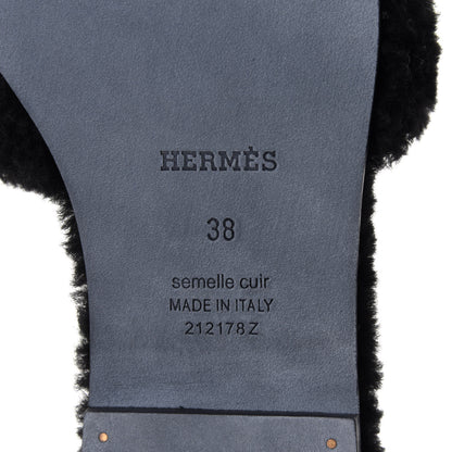 Hermes Woolskin Oran Sandals 38 Black 8 of 9