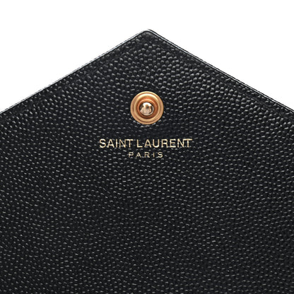 Saint Laurent Grain De Poudre Matelasse Chevron Monogram Chain Wallet Black 6 of 8