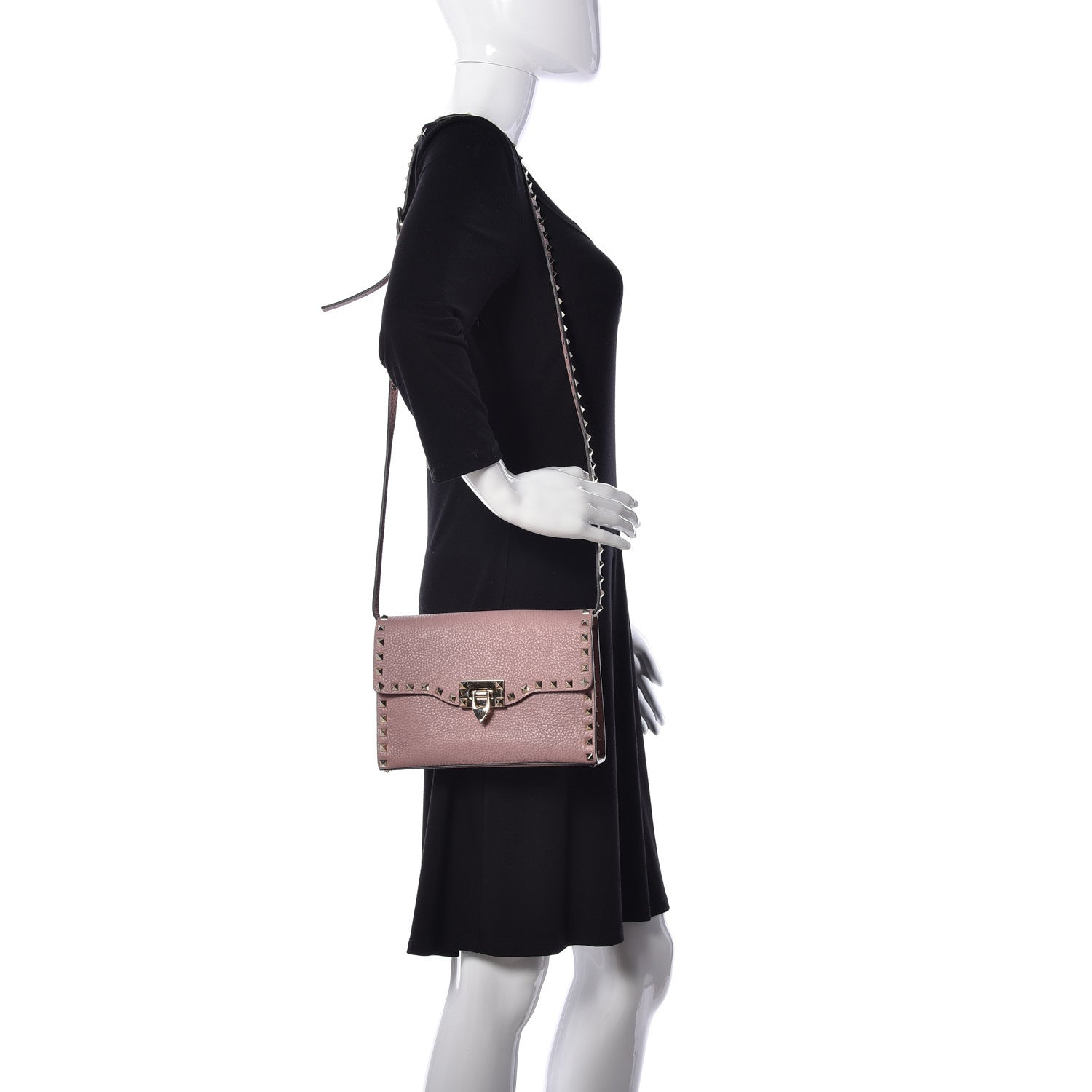 Valentino Garavani Pebbled Calfskin Medium Rockstud Flip Lock Crossbody Bag Water Rose 2 of 9