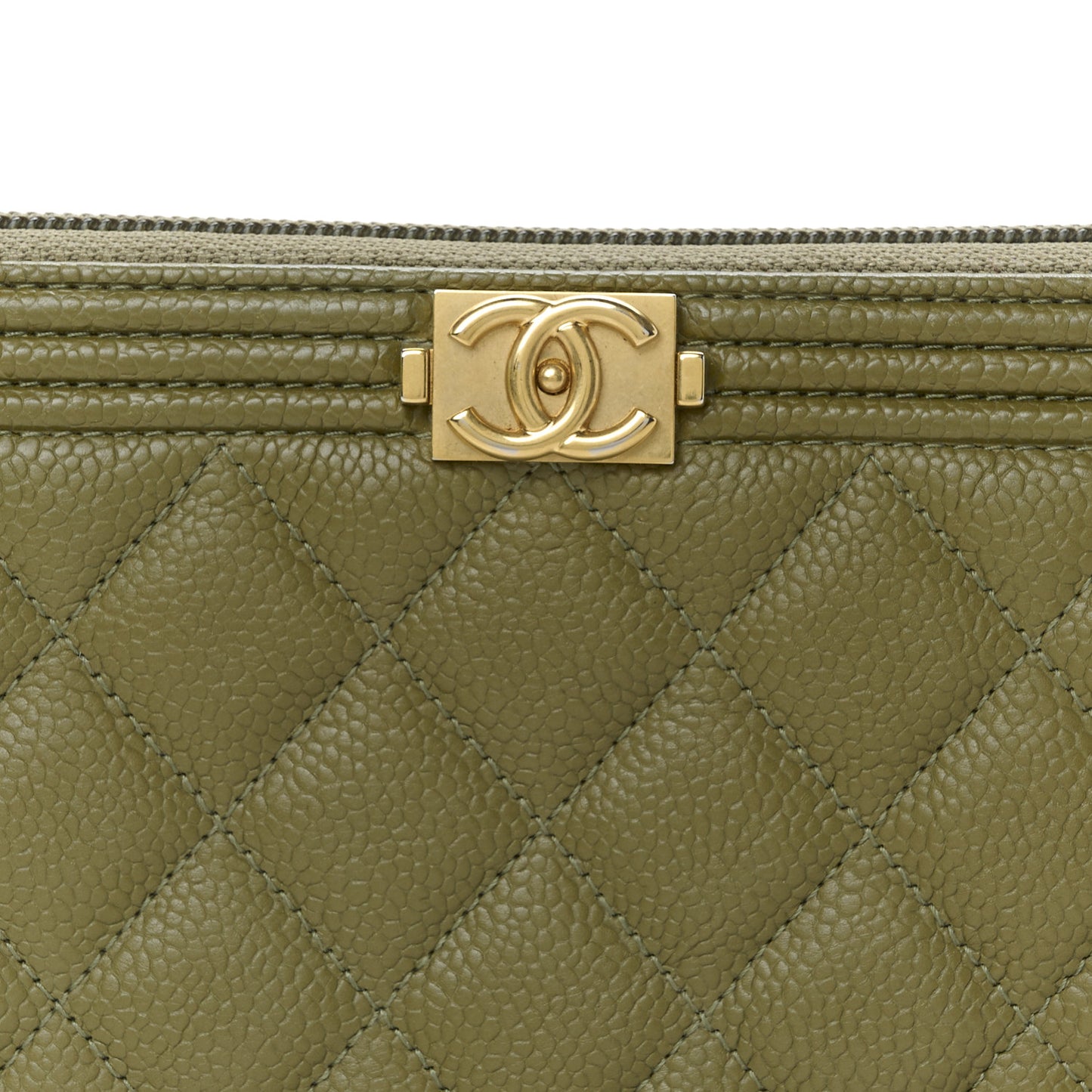 Caviar Quilted Boy Long Zip Around Wallet Khaki