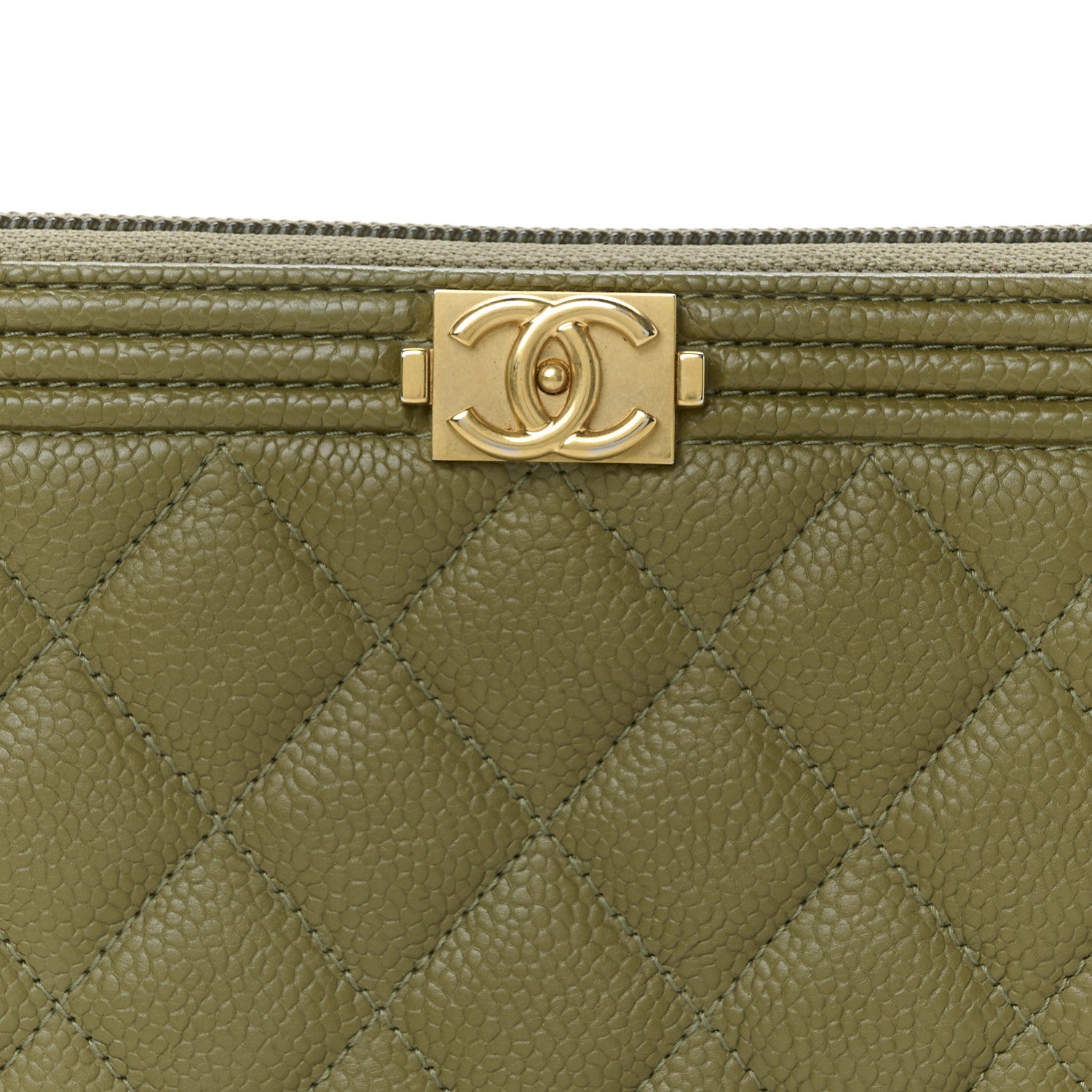 Chanel Caviar Quilted Boy Long Zip Around Wallet Khaki 9 of 9