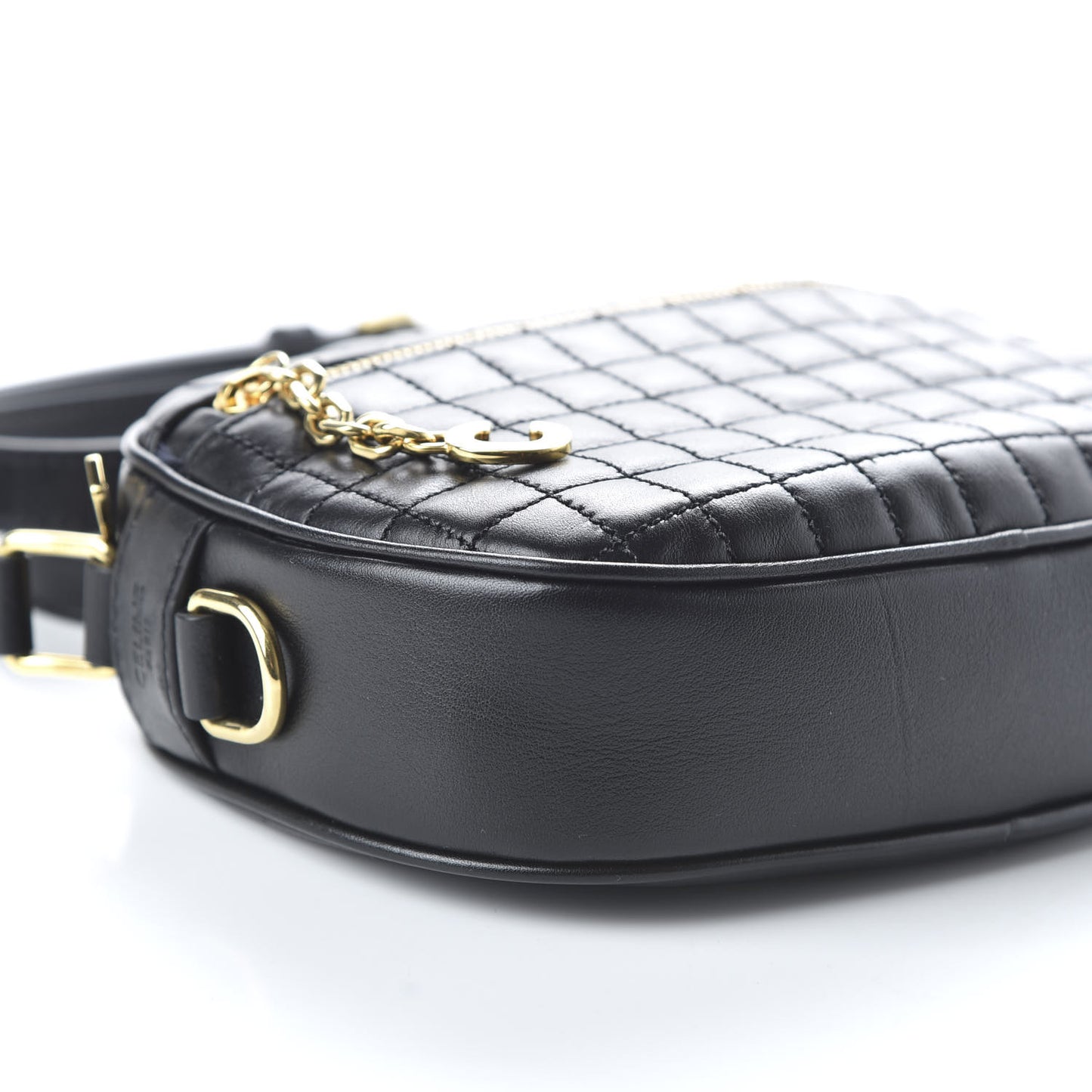 Calfskin Quilted Small C Charm Bag Black