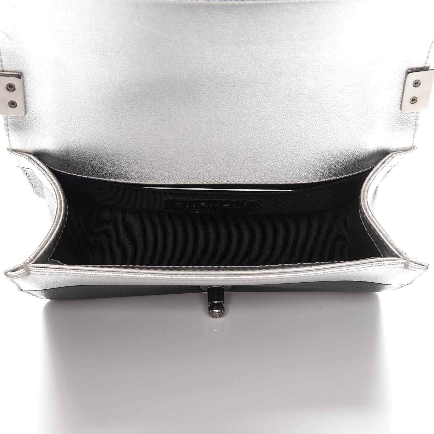 Chanel Metallic Goatskin Calfskin Small Bi-Color Boy Flap Silver Black 5 of 8