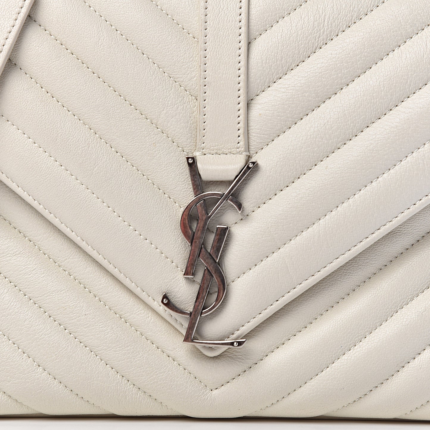 Sheepskin Matelasse Chevron Monogram Medium College Bag Dove White