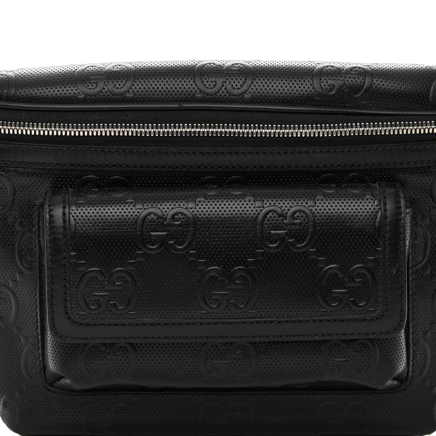 Calfskin GG Tennis Embossed Pocket Belt Bag Black