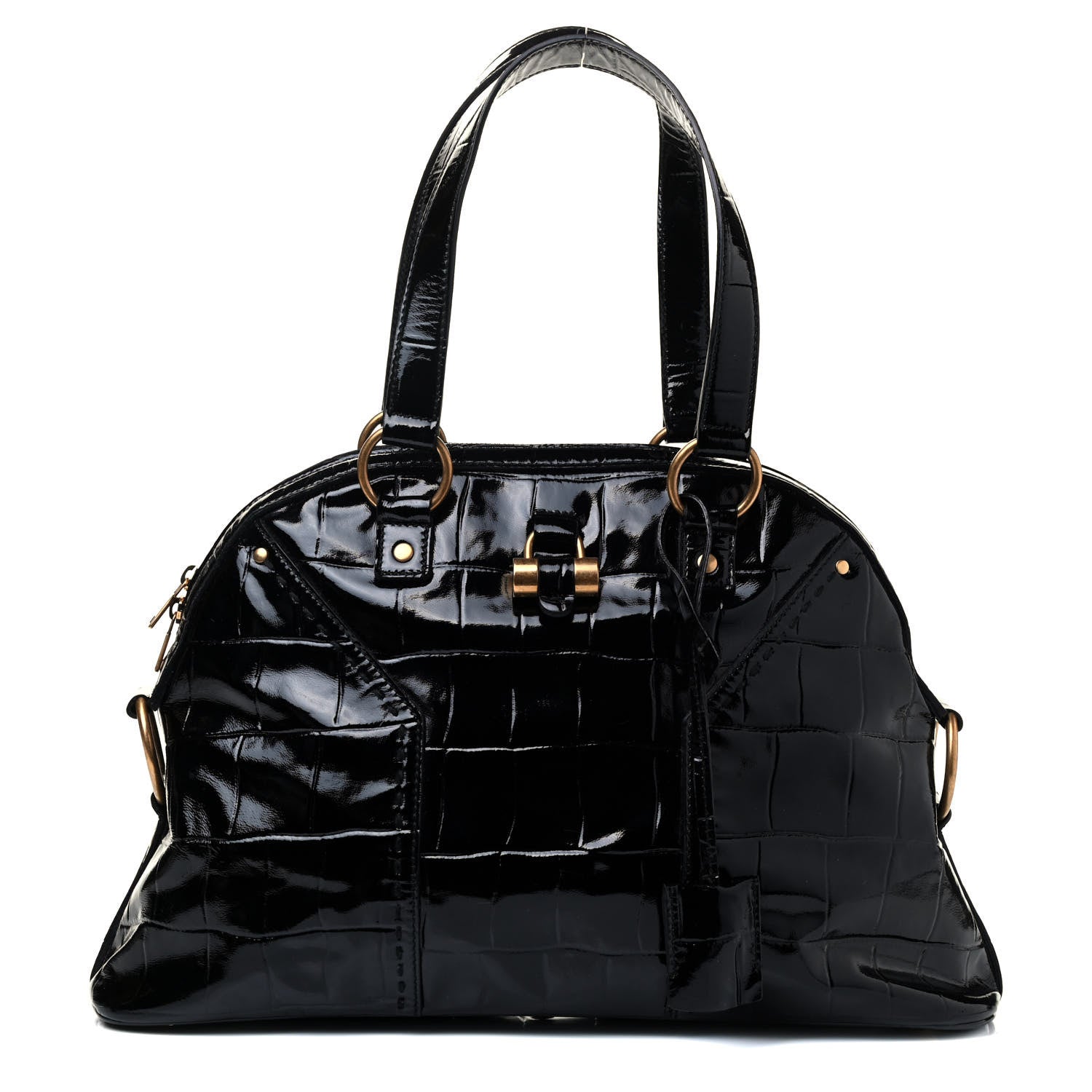 Saint Laurent Crocodile Embossed Patent Large Muse Black 2 of 8