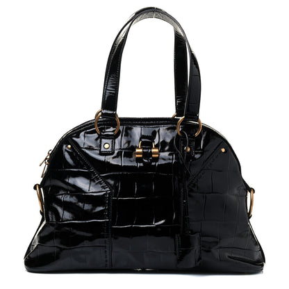Saint Laurent Crocodile Embossed Patent Large Muse Black 2 of 8