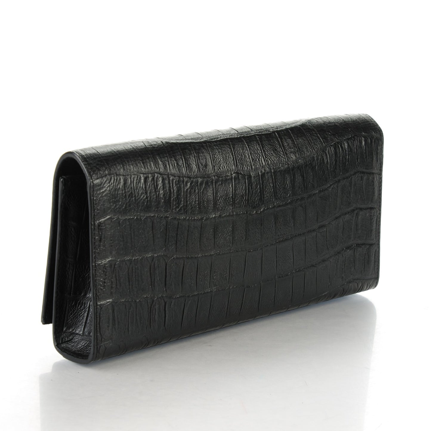 Calfskin Crocodile Embossed Classic Monogram Tassel Clutch Black