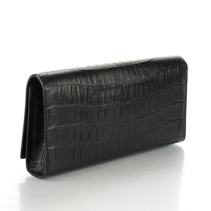 Saint Laurent Calfskin Crocodile Embossed Classic Monogram Tassel Clutch Black 3 of 7