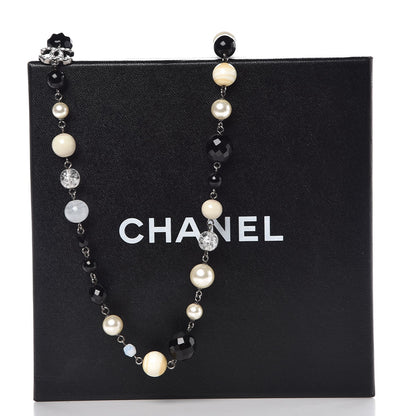 Chanel Pearl Crystal Bead CC Long Necklace Black Silver 5 of 5