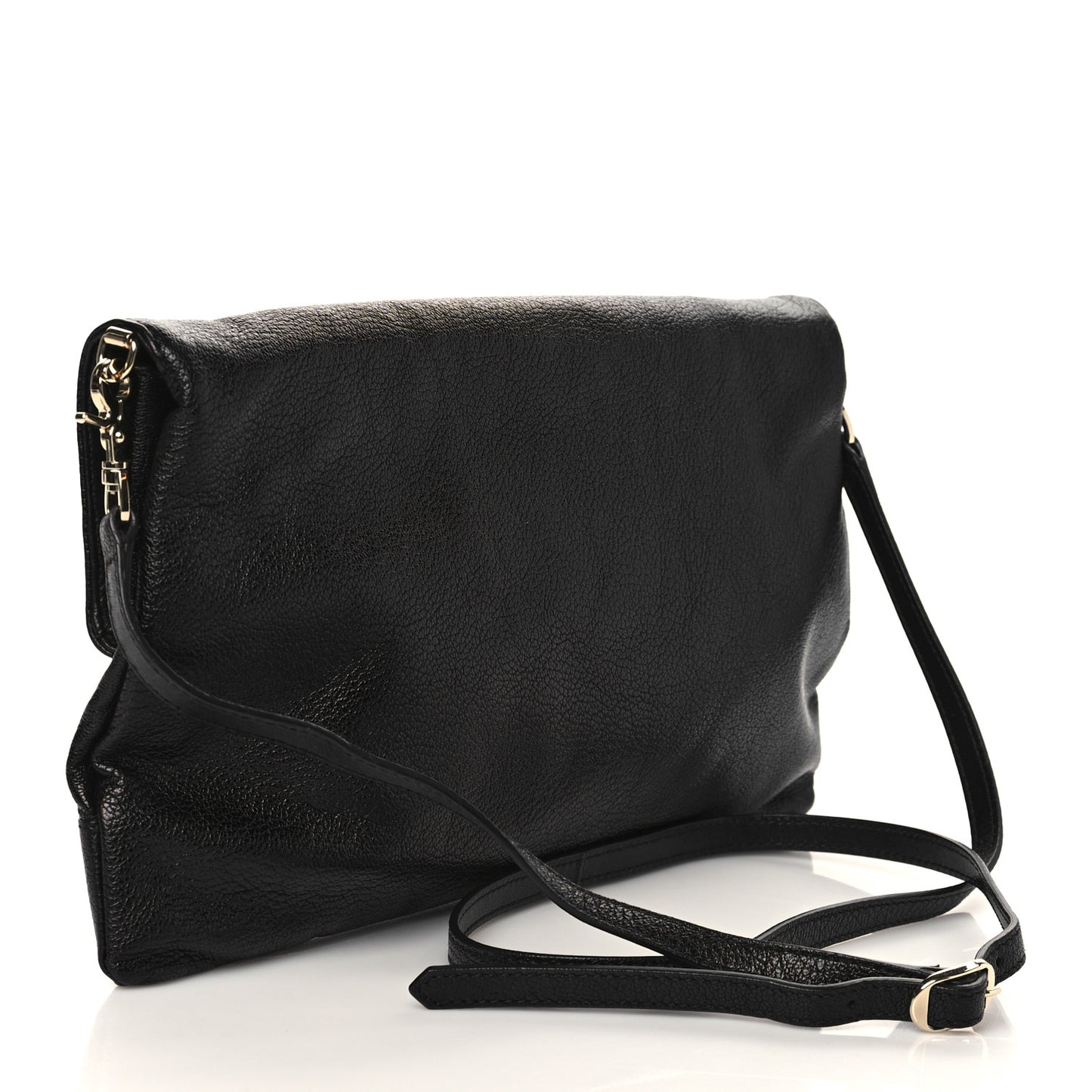 Chevre Gold Metallic Edge Hardware Envelope Clutch Black