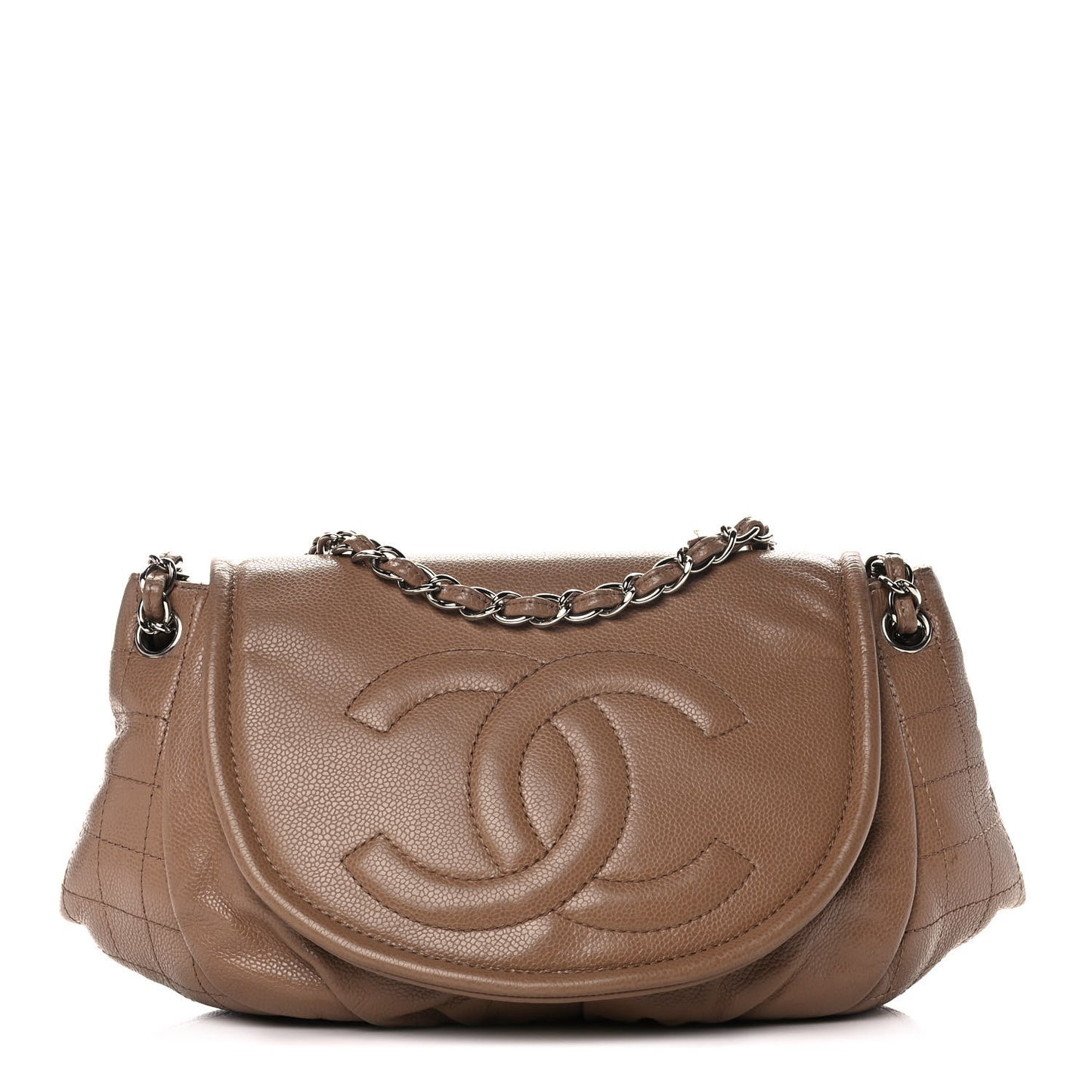 Caviar Large Half Moon Flap Dark Beige