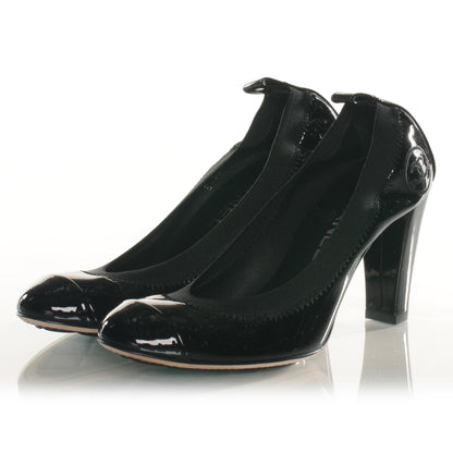 Chanel Patent Elastic Cap Toe Ballet Heels 36.5 Black 2 of 7