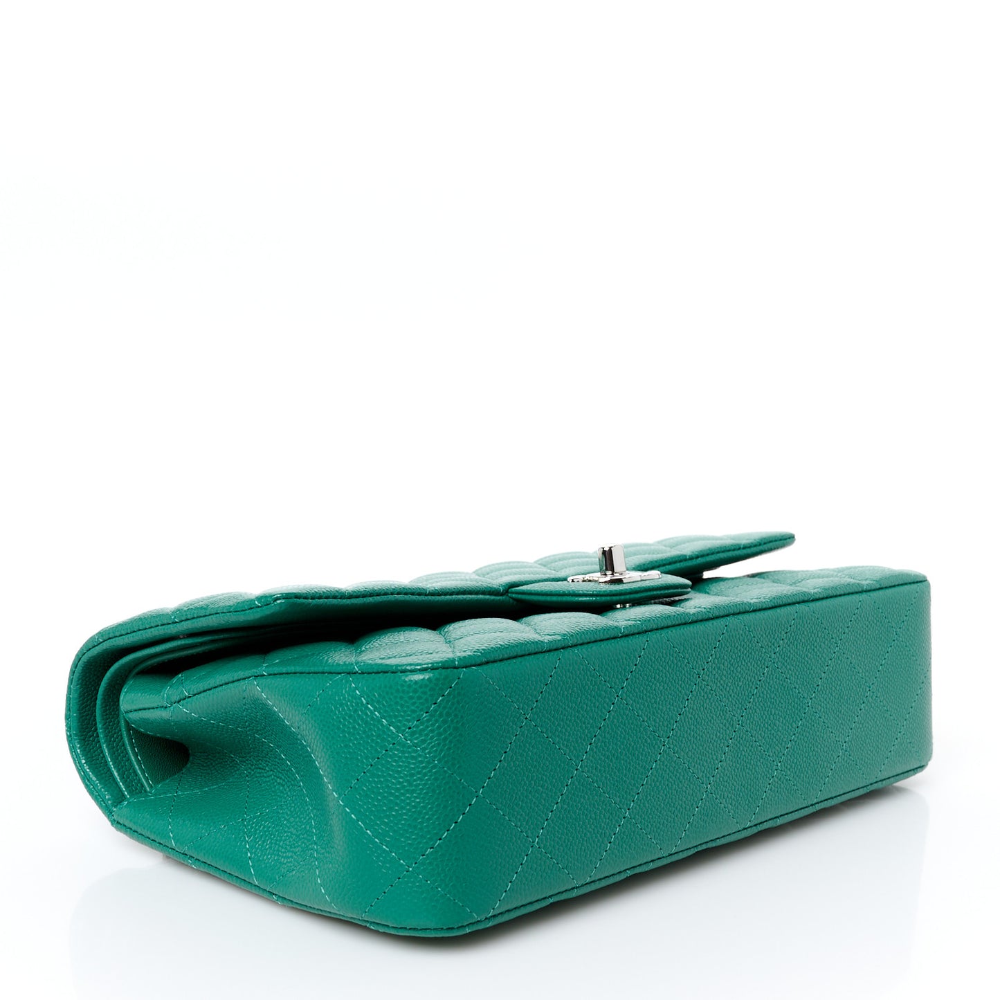 Caviar Quilted Medium Double Flap Green