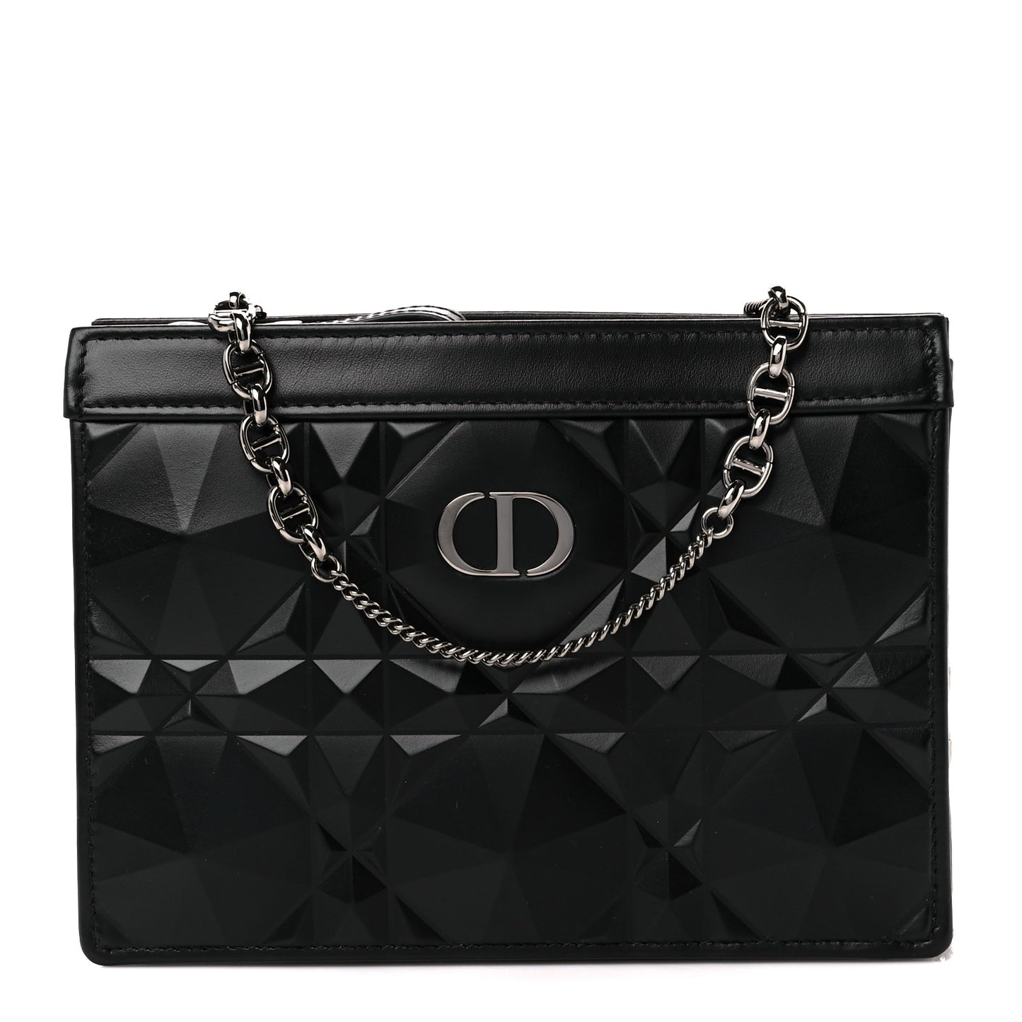 Calfskin Macrocannage Diamond Caro Zipped Pouch With Chain Black