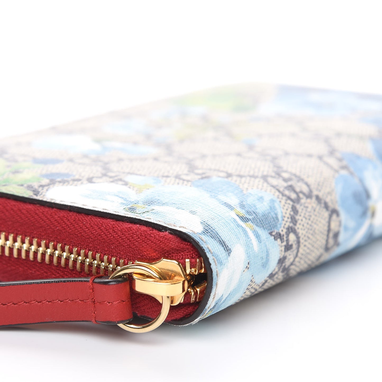 GG Supreme Monogram Blooms Zip Around Wallet Blue Red