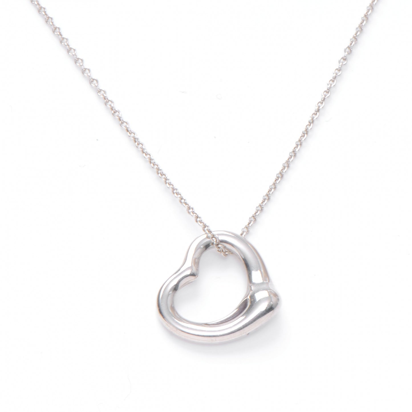 Sterling Silver 16mm Elsa Peretti Open Heart Pendant Necklace