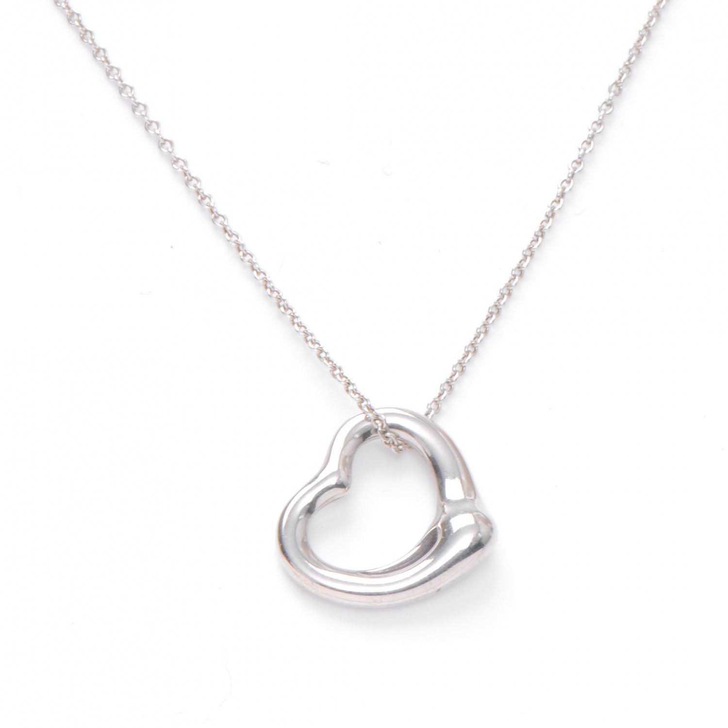 Tiffany Sterling Silver 16mm Elsa Peretti Open Heart Pendant Necklace 1 of 5