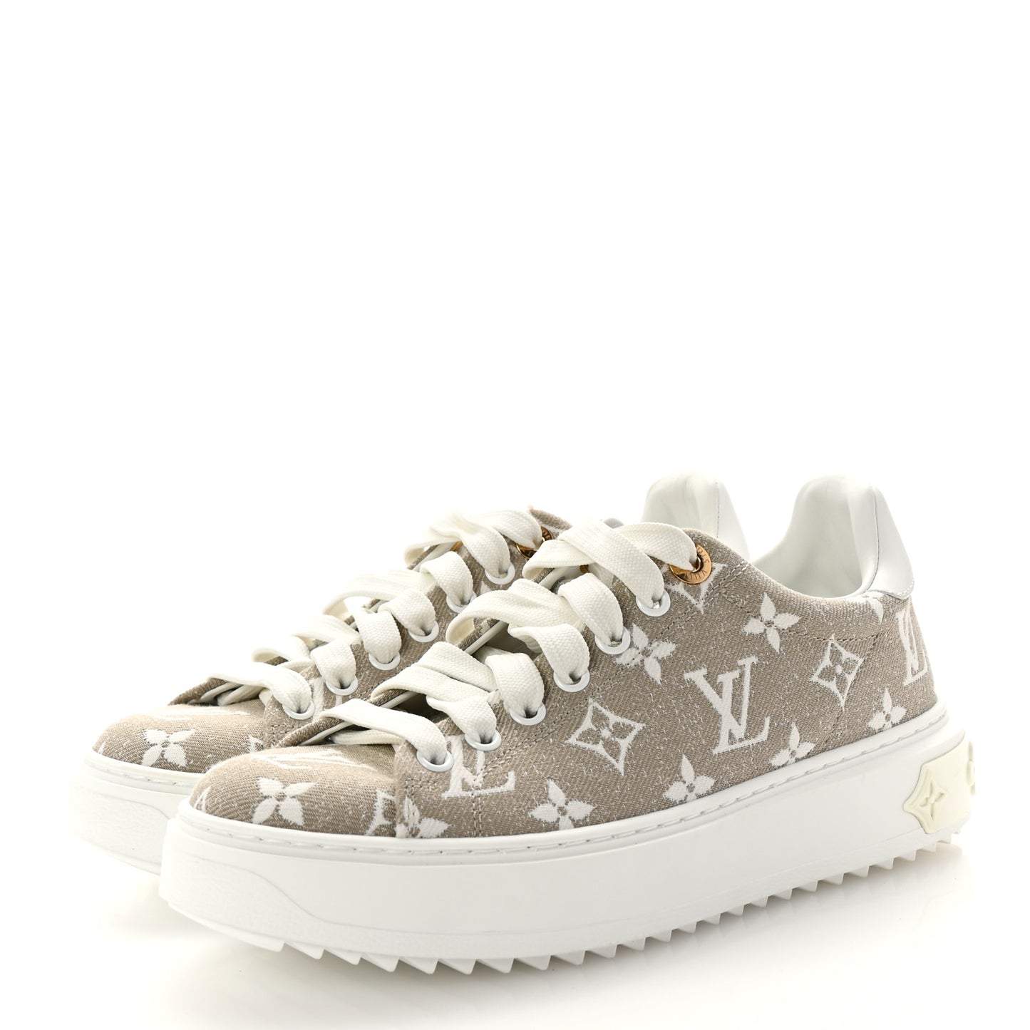 Denim Monogram Time Out Sneakers 36 Beige