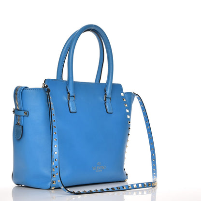 Valentino Garavani Vitello Rockstud Double Handle Tote Blue Fluo 4 of 9