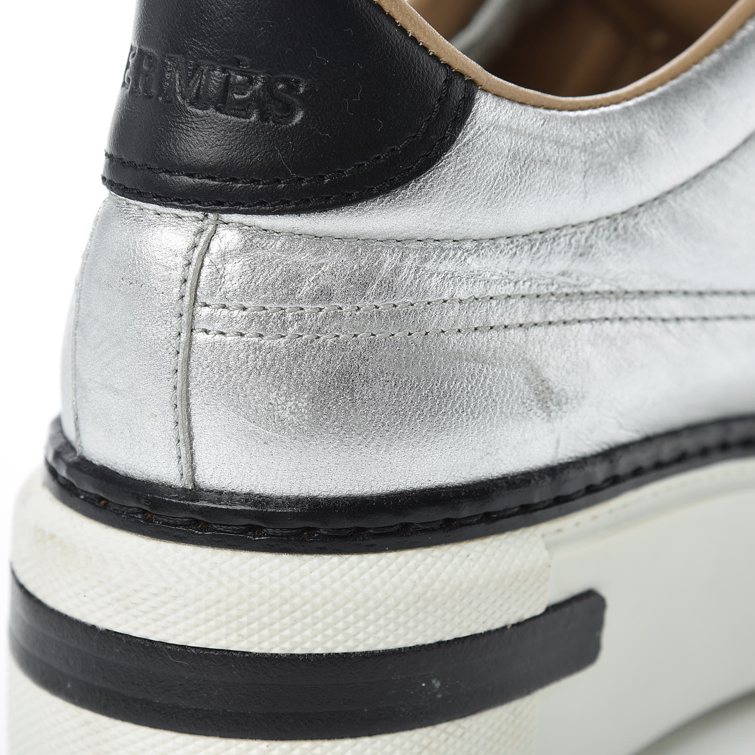 Hermes Metallic Nappa Polo Sneakers 38 Argent Black 12 of 17
