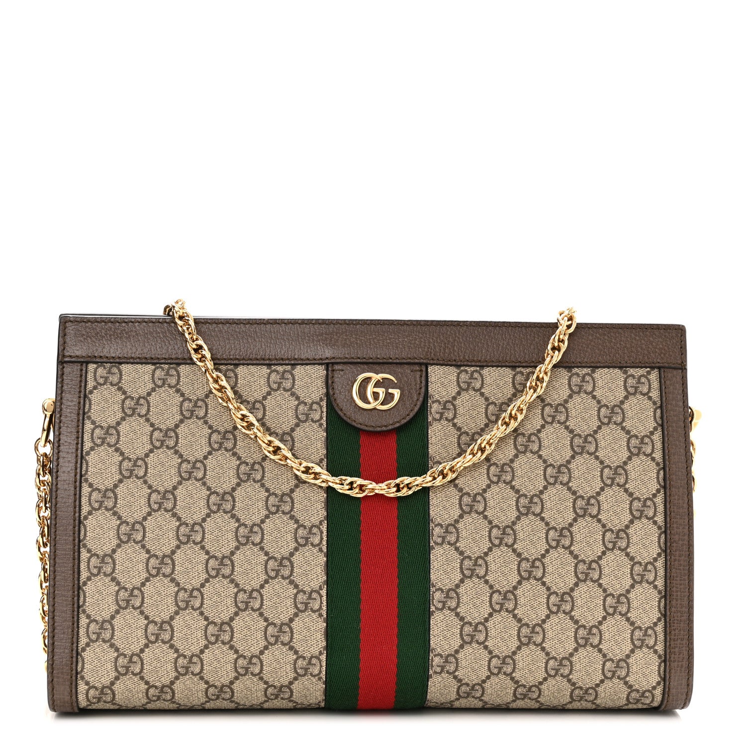Gucci GG Supreme Monogram Web Medium Ophidia Chain Shoulder Bag Brown 1 of 10